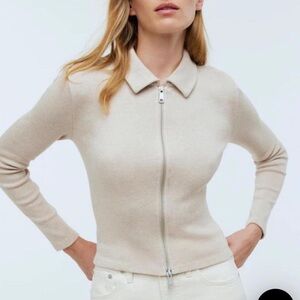 Madewell Light Tan Knit Zip Up Cardigan